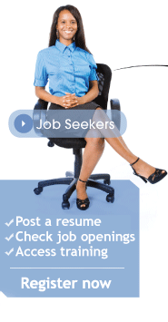 image of woman on desk chair representing a job seeker