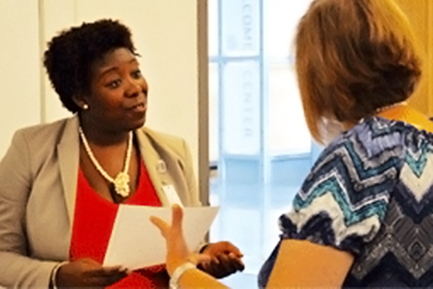 Roshelle Robertson, Montefiore, interviews candidates at a recent Jobs Waiting graduation