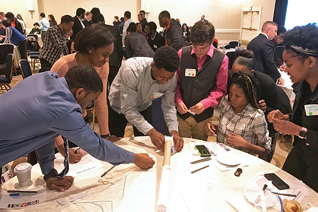 students around a table