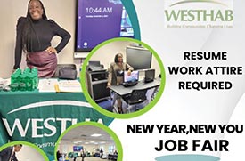 New Year, New You Job Fair flyer image with collage of fair.