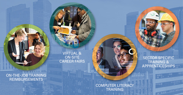 Services available to employers - On-the-job training reimbursements, career fairs, computer literacy training, apprenticeships
